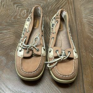 Sperry Moccasins with sequined cheetah, 8.5M